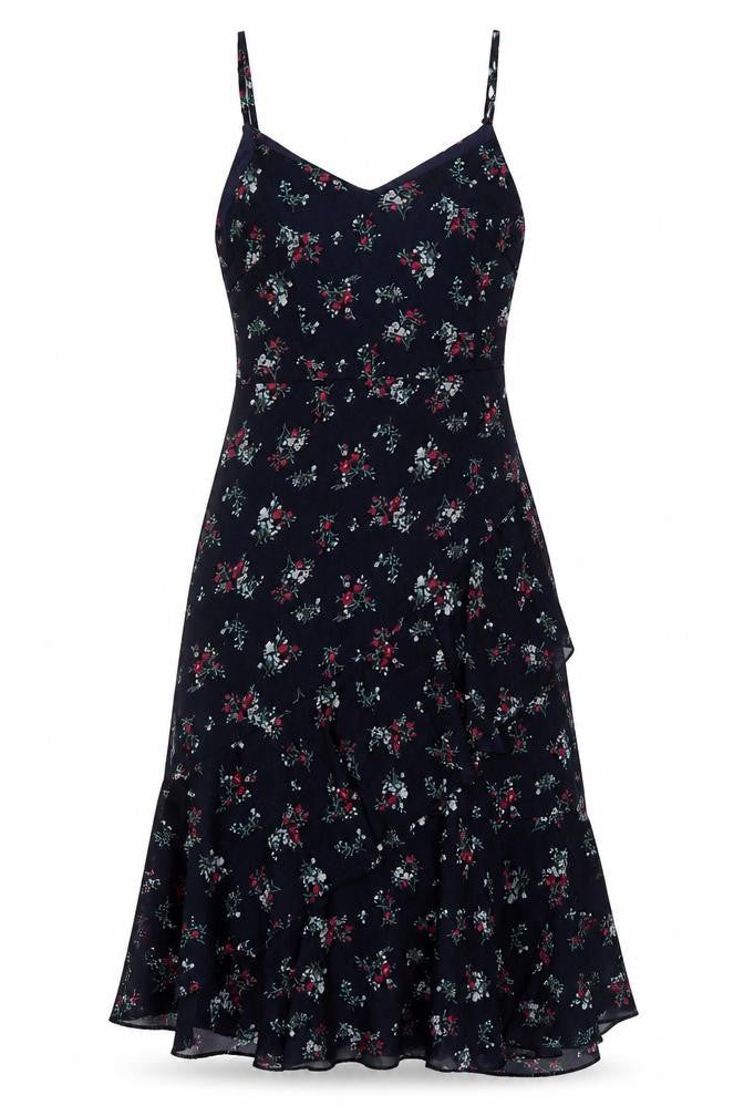 Nasty Gal Women's Blue Floral Ruffle Slip Midi Dress Size 8