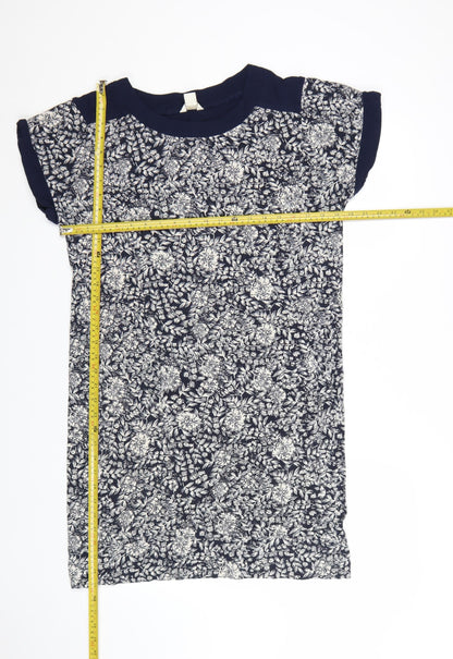 Monsoon Women Blue Floral Shift Dress Size 10 Short Sleeve Viscose