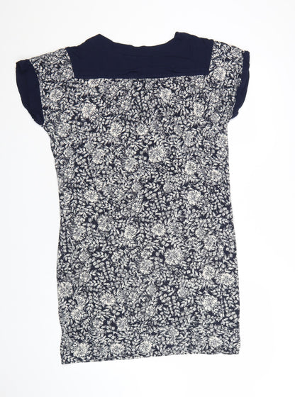 Monsoon Women Blue Floral Shift Dress Size 10 Short Sleeve Viscose