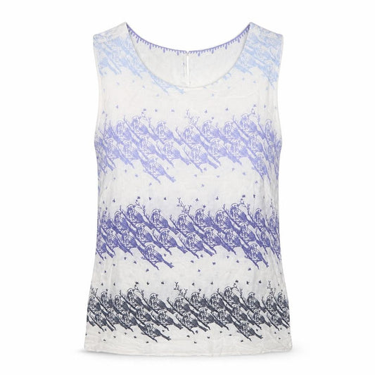 White Stuff Women's Purple Bird Print Sleeveless Cotton Tank Top UK 8