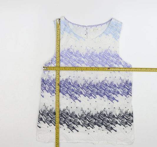 White Stuff Women's Purple Bird Print Sleeveless Cotton Tank Top UK 8