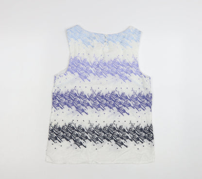 White Stuff Women's Purple Bird Print Sleeveless Cotton Tank Top UK 8