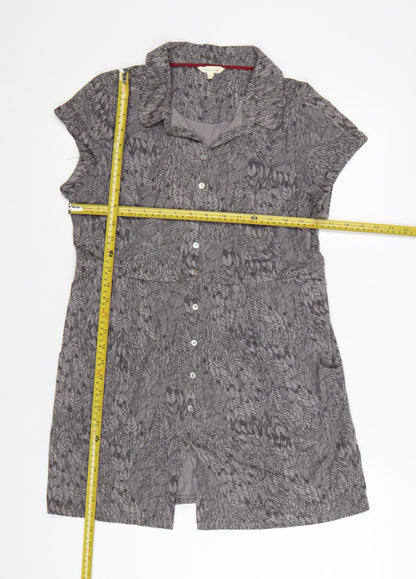 White Stuff Women Grey Cotton Shirt Dress Size 12 Short Sleeve Collared