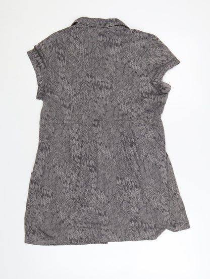 White Stuff Women Grey Cotton Shirt Dress Size 12 Short Sleeve Collared
