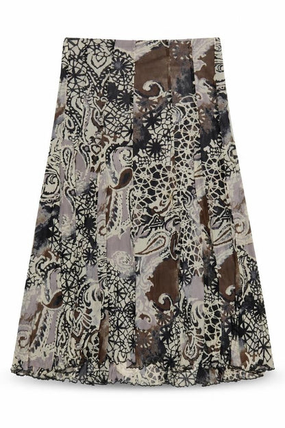 Chesca Womens Brown Geometric Midi A-Line Skirt Size 16