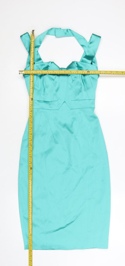 Karen Millen Women’s Green Bodycon Halter Neck Satin Dress UK 8