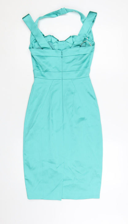 Karen Millen Women’s Green Bodycon Halter Neck Satin Dress UK 8