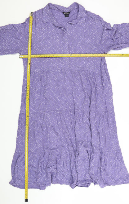 Monki Women Purple Polka Dot Cotton Shirt Dress L