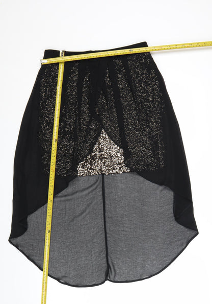 Lipsy London Women's Black Sequin Asymmetric Midi Skirt Size 10