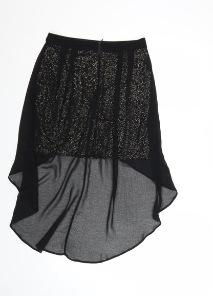 Lipsy London Women's Black Sequin Asymmetric Midi Skirt Size 10