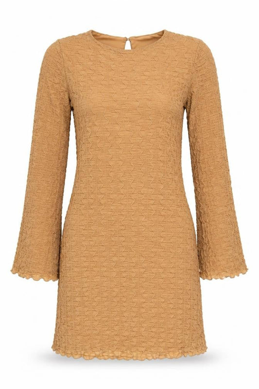 New Look Women Beige Size 10 Bodycon Bell Sleeve Short Dress
