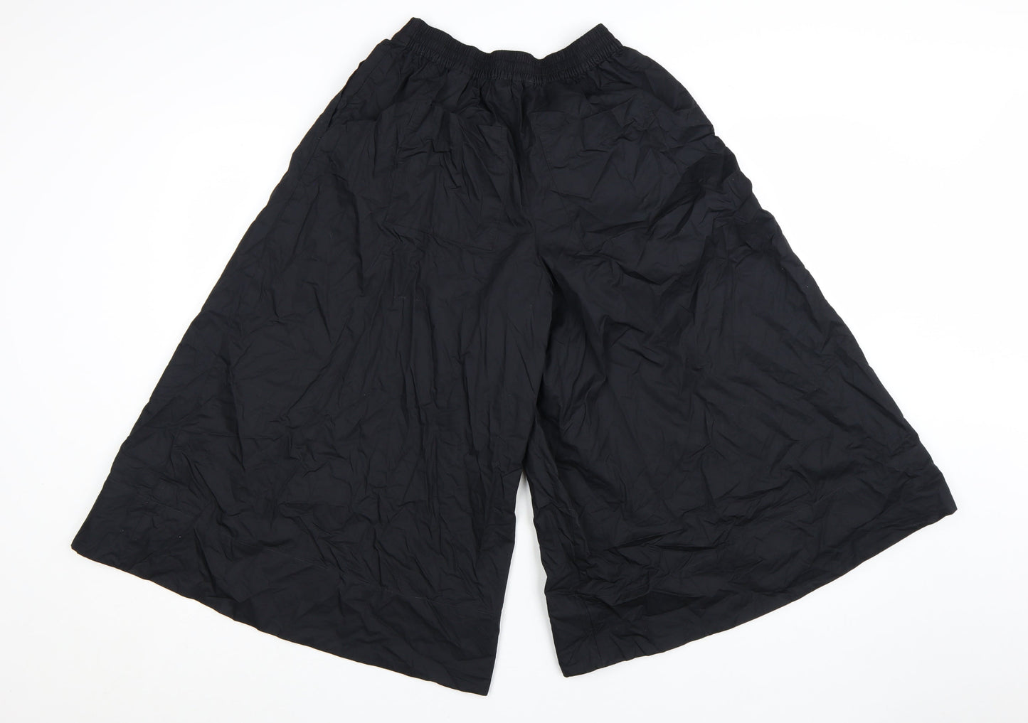 Marks and Spencer Women's Black Wide-Leg Cotton Trousers Size 6 Short