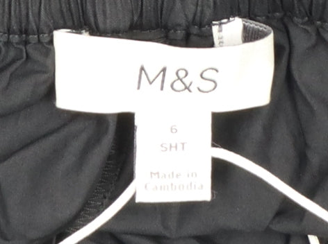 Marks and Spencer Women's Black Wide-Leg Cotton Trousers Size 6 Short