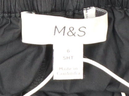 Marks and Spencer Women's Black Wide-Leg Cotton Trousers Size 6 Short
