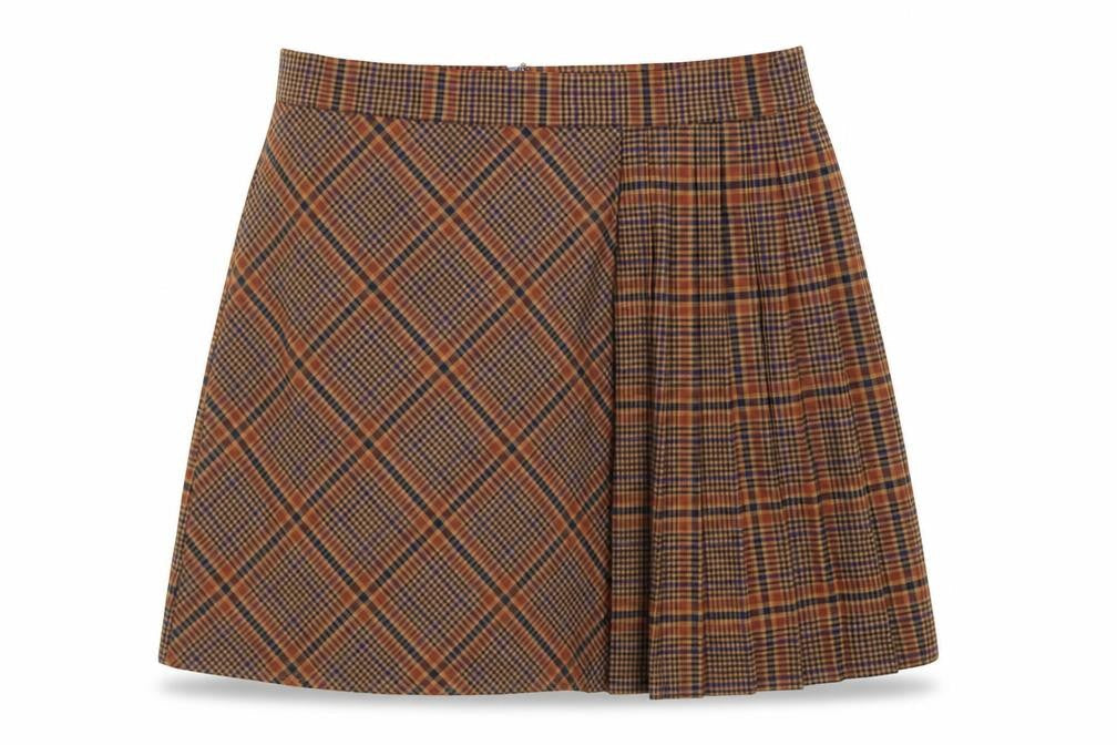 French Connection Women's Brown Pleated Plaid Skirt Size 12