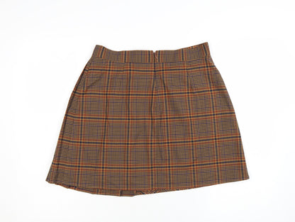 French Connection Women's Brown Pleated Plaid Skirt Size 12