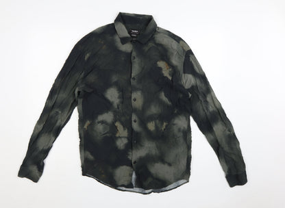 Pull & Bear Men's Green Tie-Dye Relaxed Fit Viscose Shirt M