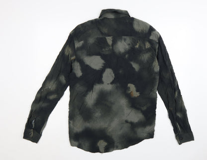 Pull & Bear Men's Green Tie-Dye Relaxed Fit Viscose Shirt M