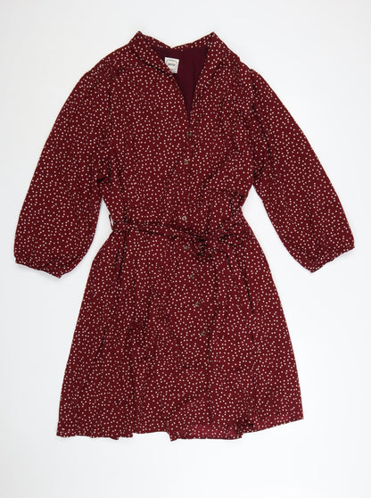 Joanie Womens Red Polka Dot Shirt Dress Size 22 Belted Collared Long Sleeve