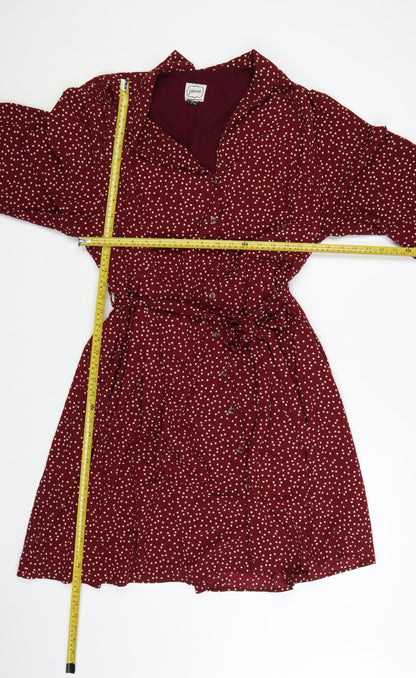Joanie Womens Red Polka Dot Shirt Dress Size 22 Belted Collared Long Sleeve