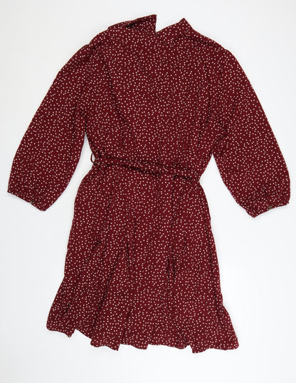 Joanie Womens Red Polka Dot Shirt Dress Size 22 Belted Collared Long Sleeve