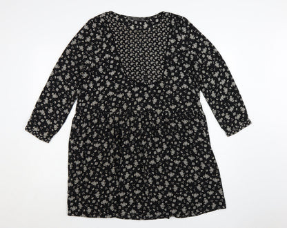 Zara Women Black Floral Skater Dress Size 14 Viscose