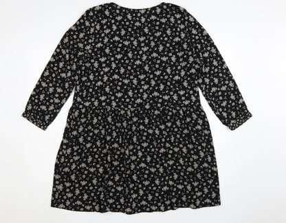 Zara Women Black Floral Skater Dress Size 14 Viscose