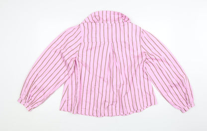 Oliver Bonas Women’s Pink Striped Ruffle Collar Cotton Blouse UK 14