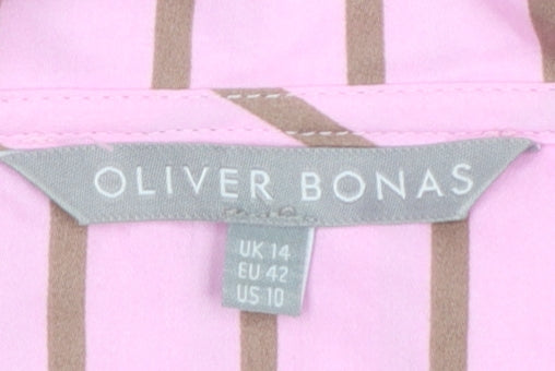 Oliver Bonas Women’s Pink Striped Ruffle Collar Cotton Blouse UK 14
