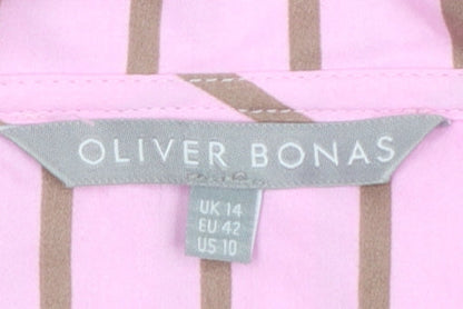 Oliver Bonas Women’s Pink Striped Ruffle Collar Cotton Blouse UK 14