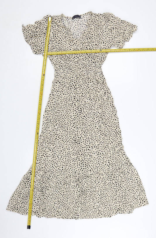 Marks and Spencer Women’s Beige Polka Dot Midi Fit & Flare Dress Size 8