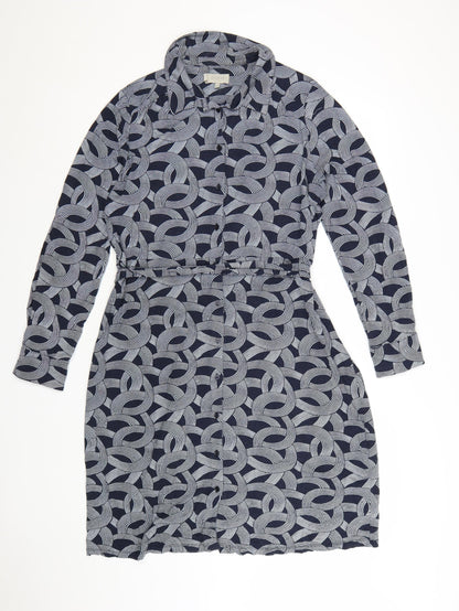 Hobbs Women Blue Geometric Belted Shirt Dress Size 16