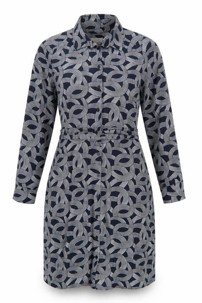 Hobbs Women Blue Geometric Belted Shirt Dress Size 16