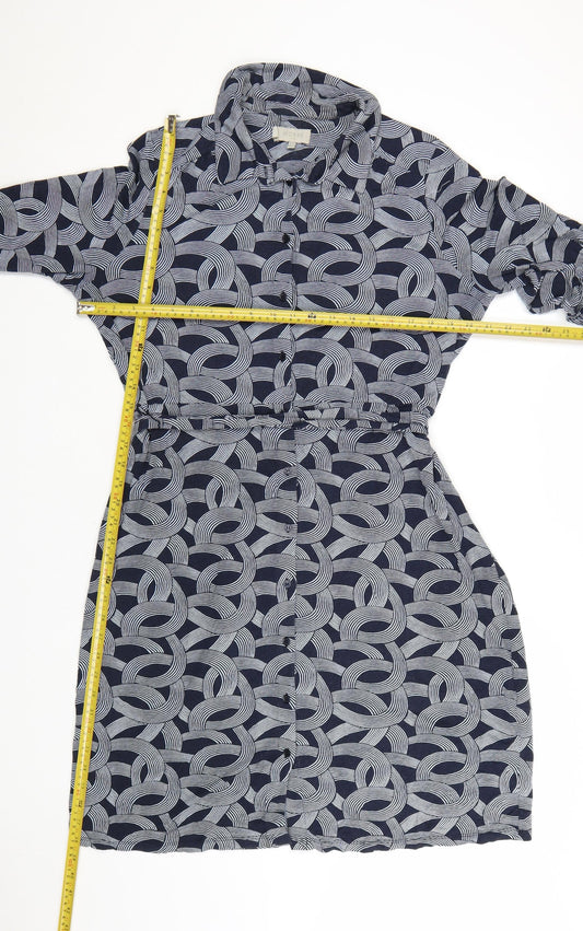 Hobbs Women Blue Geometric Belted Shirt Dress Size 16
