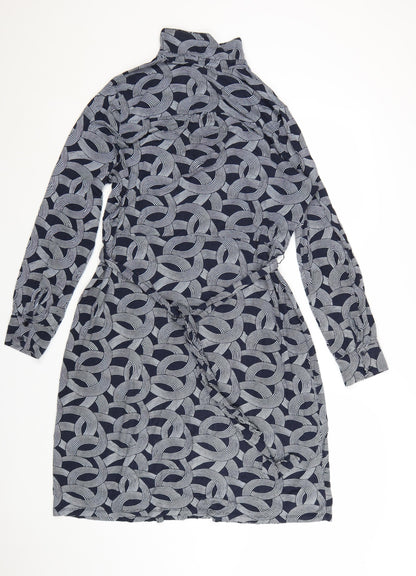 Hobbs Women Blue Geometric Belted Shirt Dress Size 16