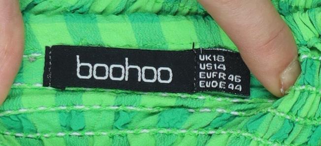 Boohoo Women Green Check Maxi Dress Size 18 Off Shoulder Ruffle