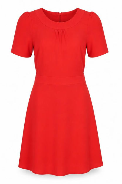 Next Women Red A-Line Short Sleeve Belted Knee Length Dress Size 6