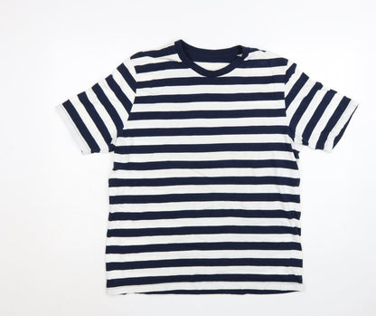 John Lewis Men Blue White Striped Cotton T-Shirt XL Nautical Style