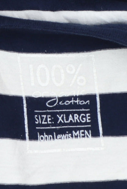 John Lewis Men Blue White Striped Cotton T-Shirt XL Nautical Style