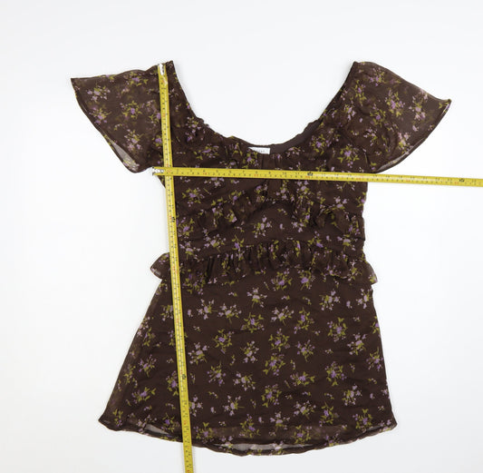 Topshop Women’s Brown Floral Ruffle Fit & Flare Short Dress Size 10