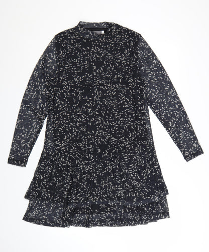 Mint Velvet Women’s Black Geometric Shift Dress Size 12 Long Sleeve