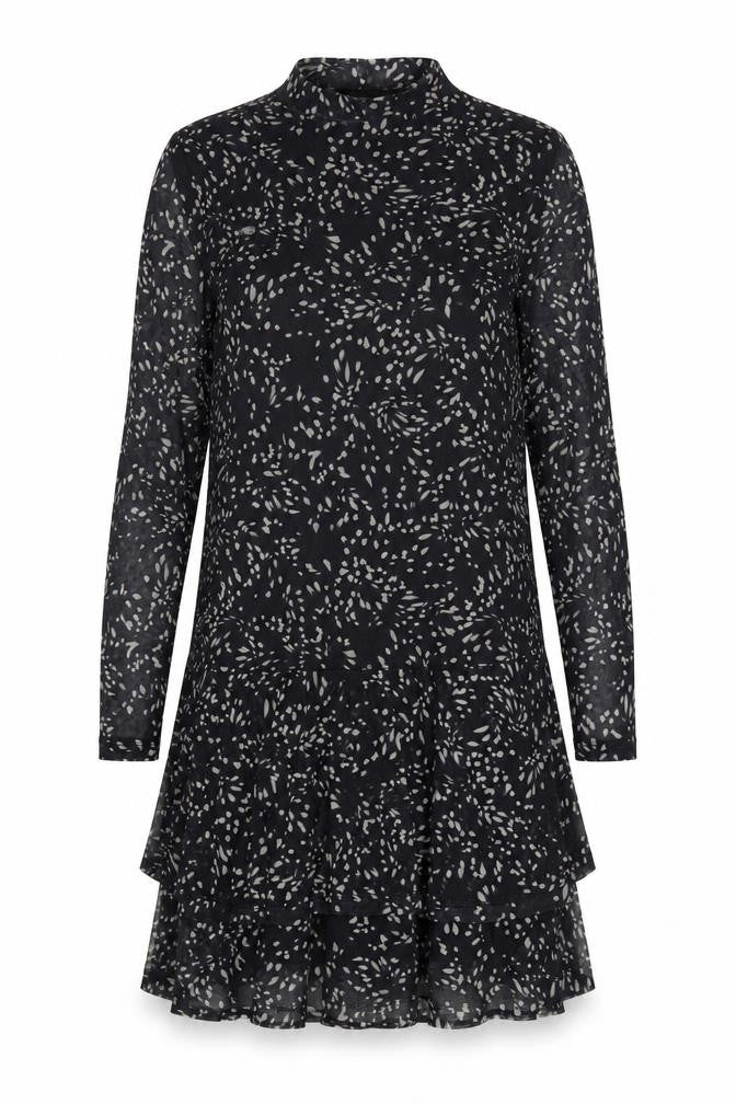 Mint Velvet Women’s Black Geometric Shift Dress Size 12 Long Sleeve