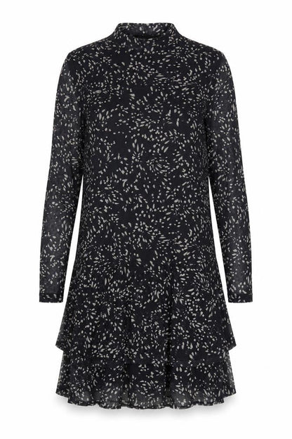 Mint Velvet Women’s Black Geometric Shift Dress Size 12 Long Sleeve
