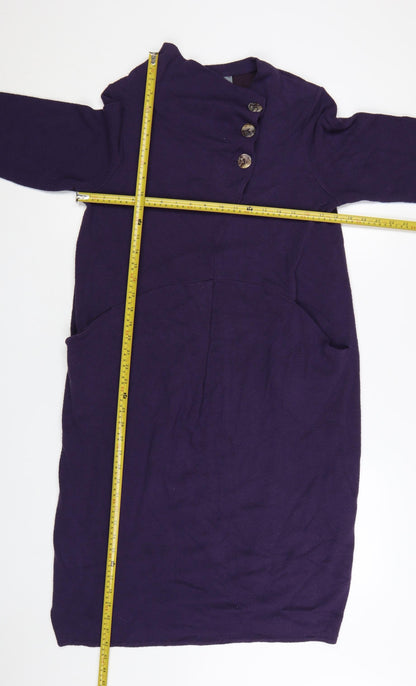 Sahara Women Purple Knee Length Shift Dress S 3/4 Sleeve Button