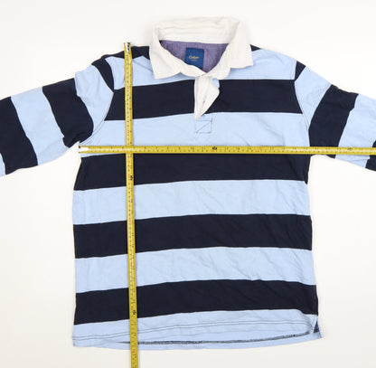 Cotton Traders Men's Blue Striped Long Sleeve Polo Shirt L