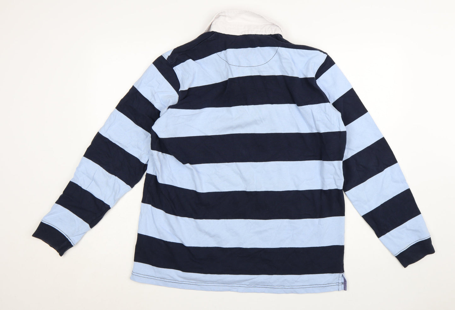 Cotton Traders Men's Blue Striped Long Sleeve Polo Shirt L