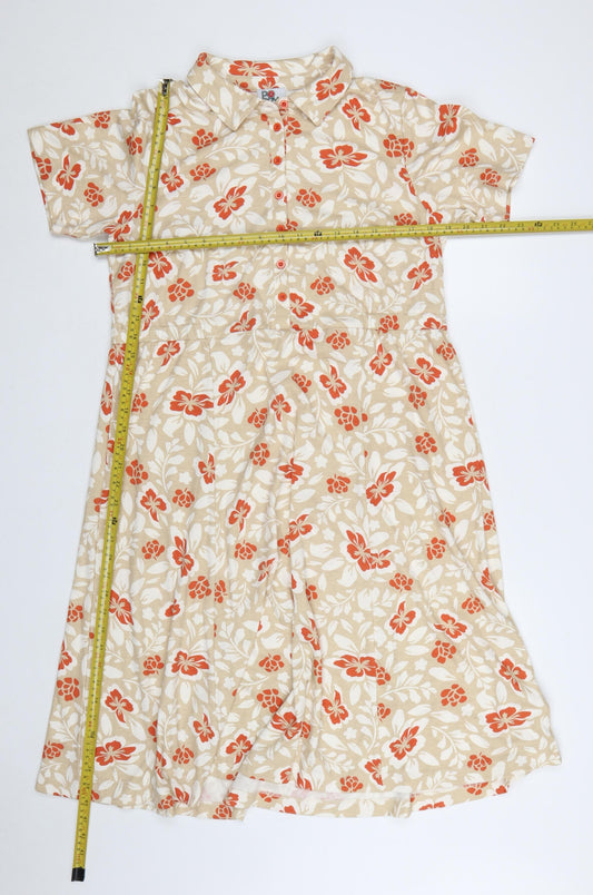 Poppy Women Beige Floral Collared Shirt Dress Size 14