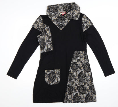 Joe Browns Women’s Black Floral A-Line Collared Long Sleeve Dress Size 12