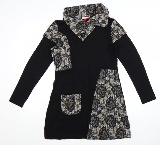 Joe Browns Women’s Black Floral A-Line Collared Long Sleeve Dress Size 12