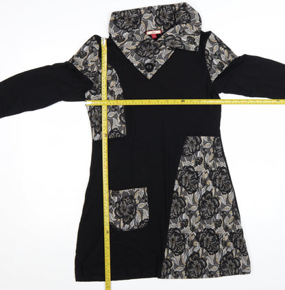 Joe Browns Women’s Black Floral A-Line Collared Long Sleeve Dress Size 12